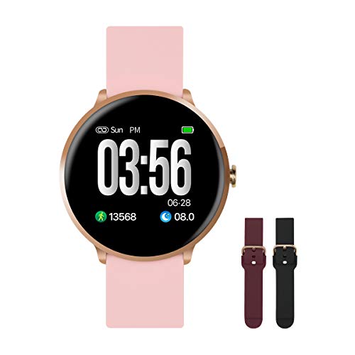 BRIBEJAT Smartwatch Presión Arterial/Frecuencia cardíaca/Monitor de sueño IP67 Contador de calorías a Prueba de Agua Mensaje recordatorio Deportes Hombres Mujeres Reloj con 2 Bandas Gratis(Gold)