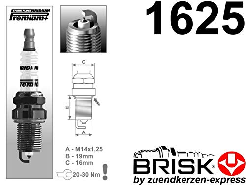 BRISK Iridium Premium+ Plus P7 1625 Bujías de Encendido, 4 piezas