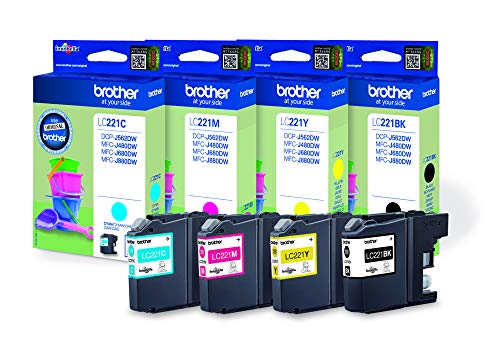 Brother LC-221 - Cartuchos de tinta para impresoras DCP J562DW, MFC J480DW, J680DW (4 colores)