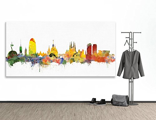 Bruder Barcelona Skyline - Light (varios Tamaños) 3D 4 cm – Lienzo impreso artístico 80 x 160 cm
