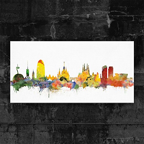 Bruder Barcelona Skyline - Light (varios Tamaños) 3D 4 cm – Lienzo impreso artístico 80 x 160 cm