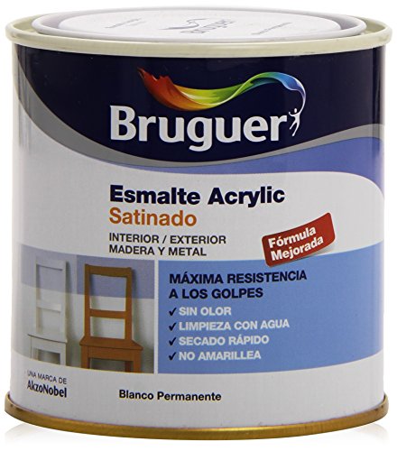 Bruguer 5160660 - Esmalte acrílico satinado, Blanco permanente, 250 ml, 1 Pieza