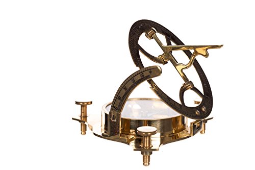 Brújula náutica 13109 de latón con reloj solar en caja de madera noble aspecto náutico, barco, marítimo, nostalgia
