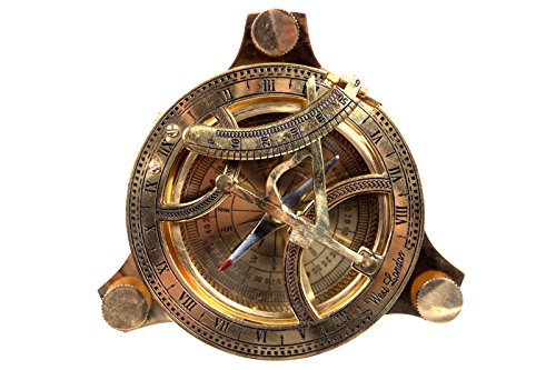 Brújula náutica 13109 de latón con reloj solar en caja de madera noble aspecto náutico, barco, marítimo, nostalgia