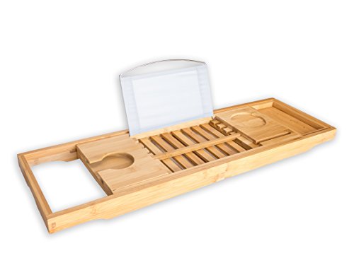BRUMA #1 Bandeja de baño Premium Bandeja para Bañera de Bambú - Accesorio para Bañera con Soporte para Copa de Vino, Libros, Tablet y móvil. 2 Años de Garantía
