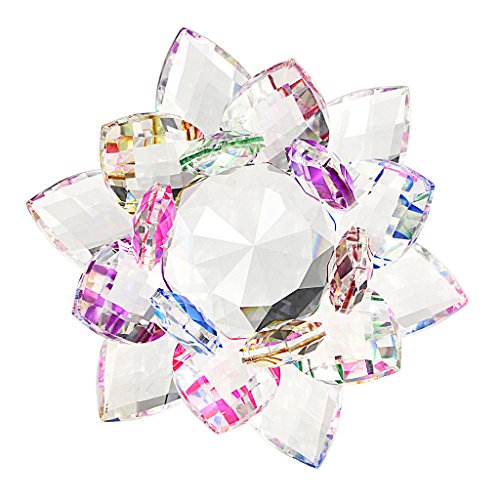 BTSKY - Adornos con forma de flor de loto hechos de cristal brillante de 100 mm, decoración para el hogar, decoración Feng Shui, vinilo, colorido