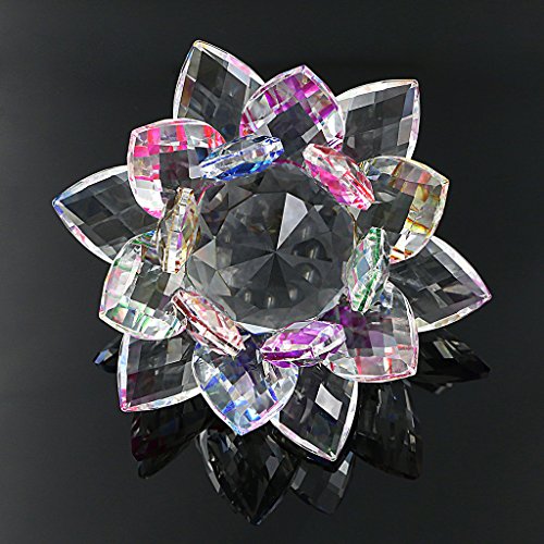 BTSKY - Adornos con forma de flor de loto hechos de cristal brillante de 100 mm, decoración para el hogar, decoración Feng Shui, vinilo, colorido