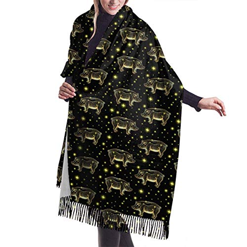 Bufanda de Invierno Para Mujer Chal Pashminas Cerdos nocturnos brillantes con estrellas Grande Larga de 196 * 68CM Chal Invierno Cálida Grande Larga Suave Manta para Mujeres