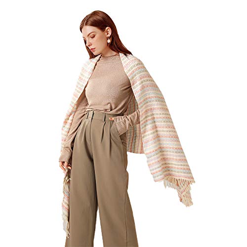 Bufanda De Otoño E Invierno Para Damas Moda Europea Y Americana Bufanda Con Flecos A Rayas Al Aire Libre Color Cálido Rejilla Chal Vacaciones Viajes Oficina Diaria