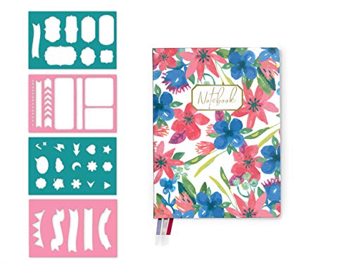 Bullet Journal XL/Cuaderno Punteados- Plantillas De Regalo - Tamaño 19x25cm- Tapa Flexible De Tela - Papel Premium 120gr (May)