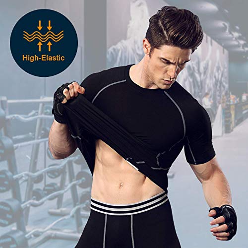 Bwiv Camisetas de Manga Corta para Hombres de Compresión Camiseta de Fitness Ropa Deportiva Hombres Secado Rápido Running Ciclismo Negro Talla M