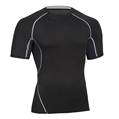 Bwiv Camisetas de Manga Corta para Hombres de Compresión Camiseta de Fitness Ropa Deportiva Hombres Secado Rápido Running Ciclismo Negro Talla M