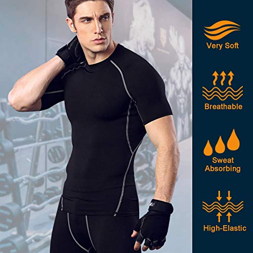 Bwiv Camisetas de Manga Corta para Hombres de Compresión Camiseta de Fitness Ropa Deportiva Hombres Secado Rápido Running Ciclismo Negro Talla M