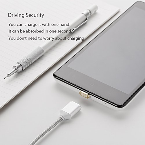 Cable de carga USB de segunda generación de Netdot, trenzado magnético con 1 conector Micro USB para Samsung Galaxy S2, S3, S4, S6; Note 2, 3, 4, 5; Tab S2, S; LG G4, G3; Sony Xperia Z5 Premium o Compact, etcétera (Color plata)