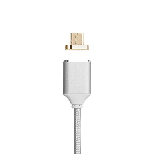 Cable de carga USB de segunda generación de Netdot, trenzado magnético con 1 conector Micro USB para Samsung Galaxy S2, S3, S4, S6; Note 2, 3, 4, 5; Tab S2, S; LG G4, G3; Sony Xperia Z5 Premium o Compact, etcétera (Color plata)