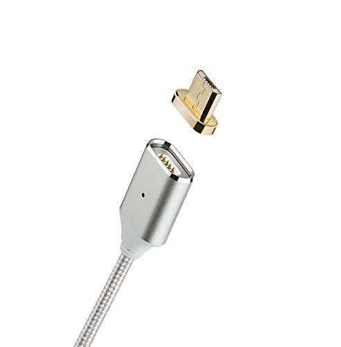Cable de carga USB de segunda generación de Netdot, trenzado magnético con 1 conector Micro USB para Samsung Galaxy S2, S3, S4, S6; Note 2, 3, 4, 5; Tab S2, S; LG G4, G3; Sony Xperia Z5 Premium o Compact, etcétera (Color plata)