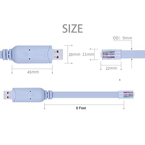 Cable USB a consola, cable de consola Cisco USB Console, USB a consola RJ45, cable de consola Cisco USB Rollover para Windows/Vista/MAC/Linux (1,8 m/6 pies, azul)