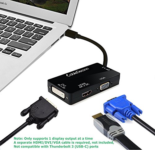 CableDeconn 3-en-1 Mini Displayport (ThunderboltTM compatible) a Hdmi/DVI/VGA Cable adaptador Convertidor - puerto Hdmi compatible con 4 K resolución