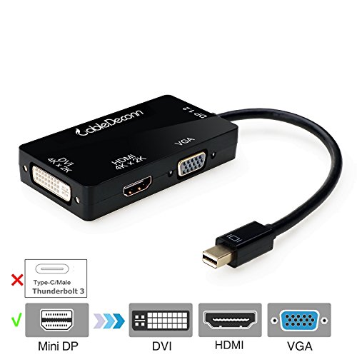 CableDeconn 3-en-1 Mini Displayport (ThunderboltTM compatible) a Hdmi/DVI/VGA Cable adaptador Convertidor - puerto Hdmi compatible con 4 K resolución