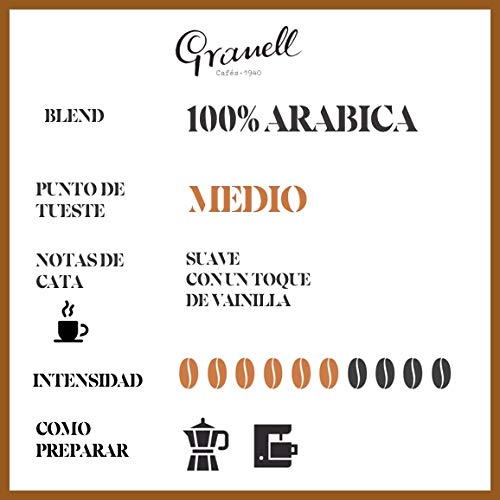 Cafés Granell Aromas Vainilla Cafe Molido 100% Café Arabica Café con un Ligero Toque de Vainilla - 250 g