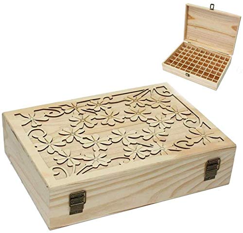 Caja de Almacenaje de Aceites Esenciales con Insertos Extraíbles 70 Ranuras para Aceites Esenciales Botella y Rodillo, Joyería, Cosmética, estuche aceites esenciales de madera, 35 x 25 x 9cm