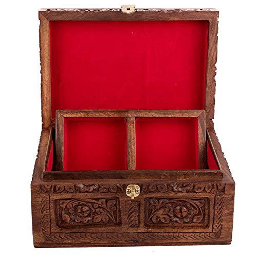 Caja De Almacenamiento De Cosméticos La madera antigua sólido Vestir actual del cuadro de estilo chino joyería Caja de almacenamiento creativo cumpleaños ( Color : Marrón , tamaño : 33×23×12cm )