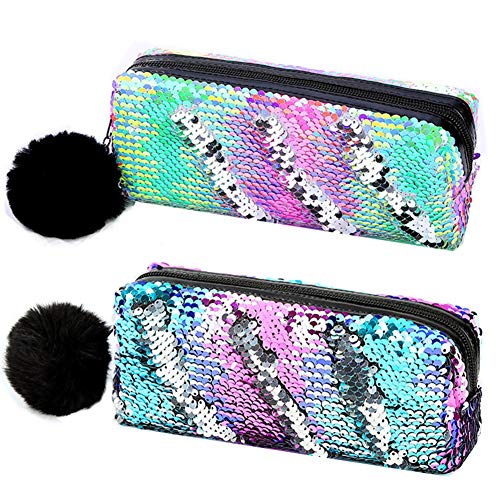 Caja De Lápiz De La Escuela Reversible Lentejuelas Caja De Lápiz De Bola De Pelo Para Niñas Caja De Lápiz Lindo Del Estudiante Estacionario