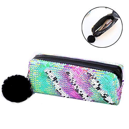 Caja De Lápiz De La Escuela Reversible Lentejuelas Caja De Lápiz De Bola De Pelo Para Niñas Caja De Lápiz Lindo Del Estudiante Estacionario