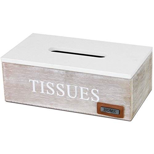 Caja de pañuelos con tapa 25 x 14 x 9 cm, caja para pañuelos de papel, caja de almacenamiento, color blanco/marrón