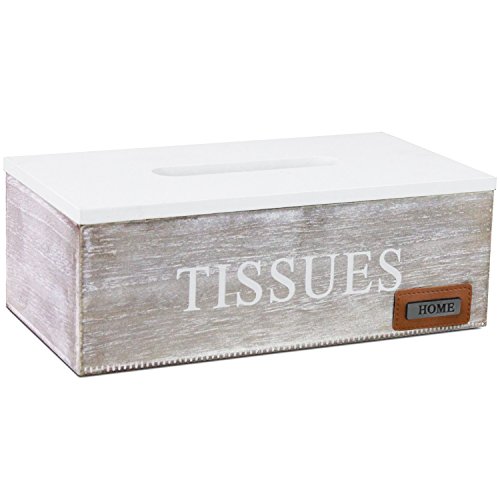 Caja de pañuelos con tapa 25 x 14 x 9 cm, caja para pañuelos de papel, caja de almacenamiento, color blanco/marrón