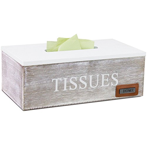 Caja de pañuelos con tapa 25 x 14 x 9 cm, caja para pañuelos de papel, caja de almacenamiento, color blanco/marrón
