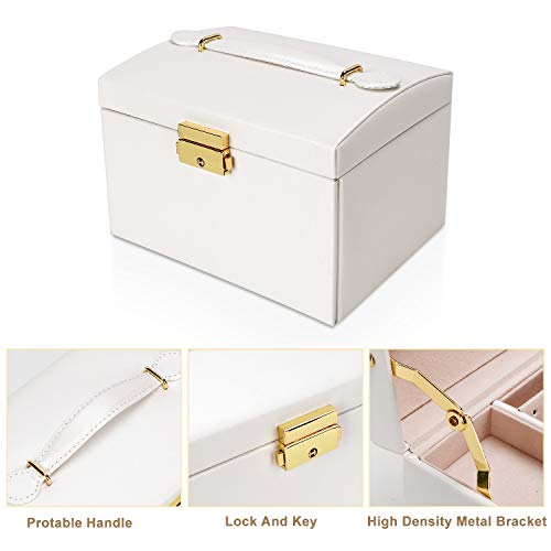 Caja Joyero, Gifort Caja para Joyas con Espejo y Cajones Estuche de Joyas con Cerradura para Pendientes, Collares, Pulseras, Relojes