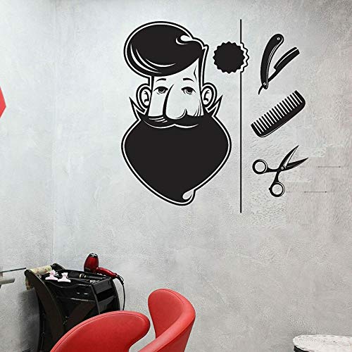 Calcomanía de pared para hombre con barba, herramientas de afeitado, peluquería, peluquería, decoración de interiores, puertas y ventanas, pegatinas pequeñas, papel tapiz de dibujos animados de arte