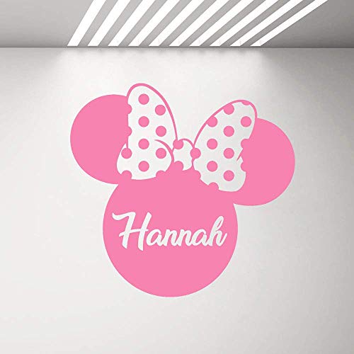 Calcomanías Personalizadas Para Niñas Plantilla Minnie Mouse Silueta Cabeza Con Arco Mural De Pared Pegatinas Con Nombre De Dibujos Animados Para Habitaciones De Niños 60X57Cm