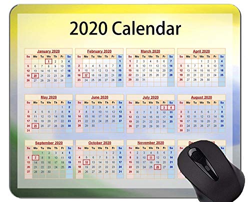Calendario 2020 con Vacaciones Alfombrillas de ratón Personalizadas, Alfombrillas de ratón con Temas de Fondo sólido