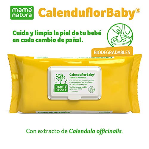 CalenduflorBaby® Toallitas húmedas Bebé Mama Natura®, Biodegradables con Extracto Calendula officinalis. 6 packs x 72 uds (432 unidades) - Aptas para el WC…