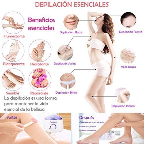 Calentador de Cera de la Aplicación Eléctrica Kit de Eliminación de Cera Caliente Depilatoria Cera 500ml 4 bolsas Granos (Blanco)