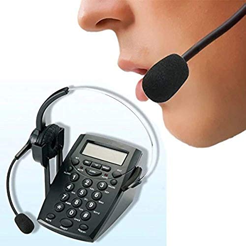 Callany - Auricular monoaural para teléfono, nueva versión Centro de llamadas, teclado con cable, con teclado con tecla de tono de llamada y remarcado de números