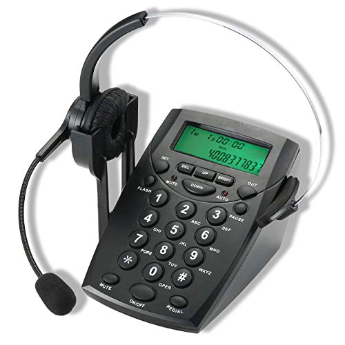 Callany - Auricular monoaural para teléfono, nueva versión Centro de llamadas, teclado con cable, con teclado con tecla de tono de llamada y remarcado de números