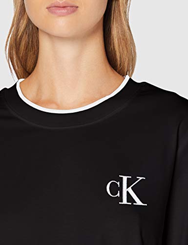 Calvin Klein CK Embroidery Tipping LS tee Camisa, Black, M para Mujer