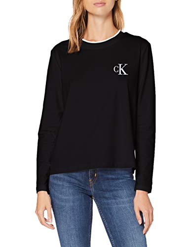 Calvin Klein CK Embroidery Tipping LS tee Camisa, Black, M para Mujer