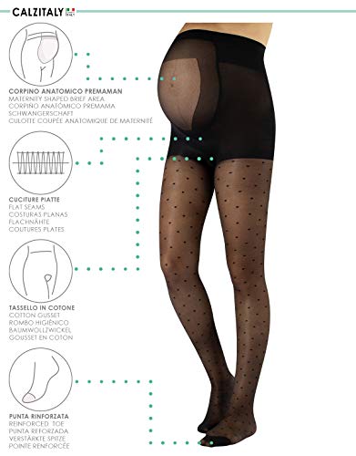 CALZITALY Medias Premama, Medias De Lunares Para Futuras Mamas, Medias Premama Negras | 20 Den | Negro | S, M, L, Xl | Mada In Italy (Negro, L)