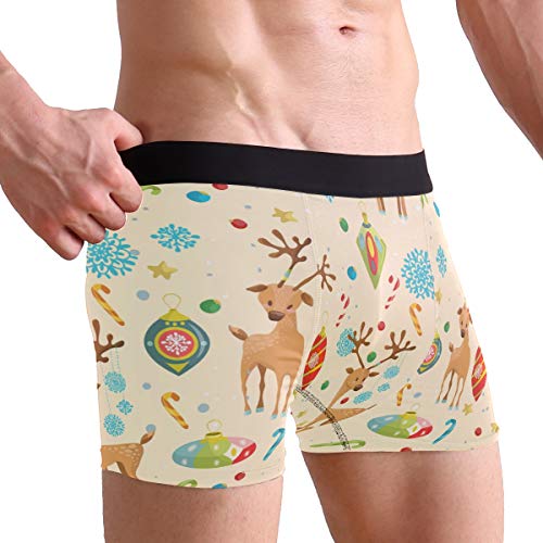 Calzoncillos tipo bóxer para hombre de PUXUQU, para Navidad, alce y copos de nieve multicolor S