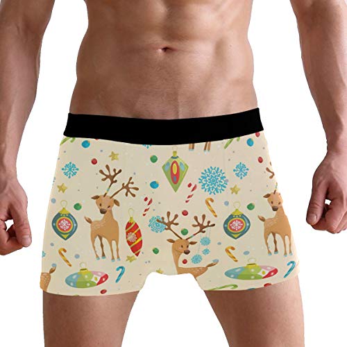 Calzoncillos tipo bóxer para hombre de PUXUQU, para Navidad, alce y copos de nieve multicolor S