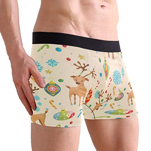 Calzoncillos tipo bóxer para hombre de PUXUQU, para Navidad, alce y copos de nieve multicolor S