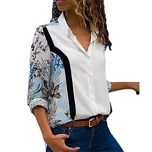 Camisa De Gasa De Manga Larga con Cuello En V Estampada Casual para Mujer OtoñO