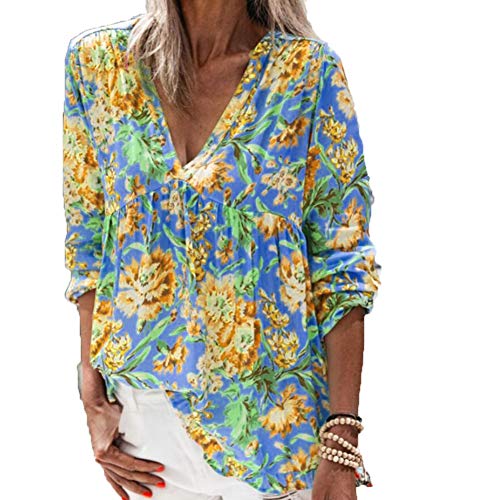 Camisa De Mujer De OtoñO/Invierno Nueva Camiseta Plisada De Manga Larga con Cuello En V Estampado