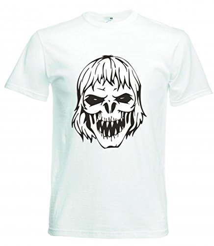 Camiseta Alte Dame Calavera con Hagen Punta Dientes Esqueleto Rocker Moto Club gótico Biker Skull EMO Old School para Hombre Mujer niños 104 – 5 XL Blanco para Hombre Talla : Small