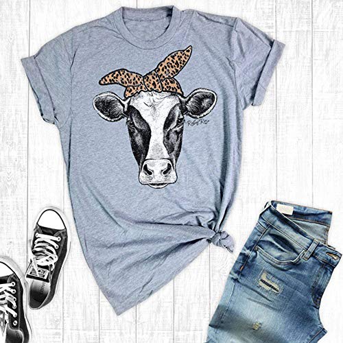Camiseta con Estampado de Vaca Turbante para Mujer Camiseta Estampada con Estampado Animal Lindo Manga Corta Cuello Redondo Casual Camisetas Divertidas