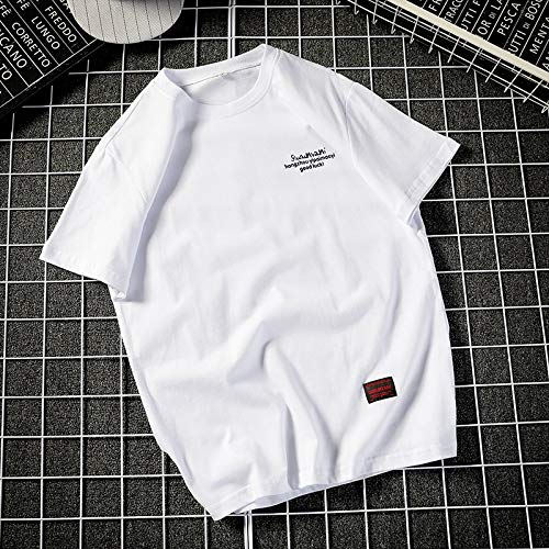 Camiseta de manga corta para hombre con cuello redondo y estampado de moda para jóvenes, con personalidad atractiva, cómoda y media manga para hombre Blanco blanco 4XL